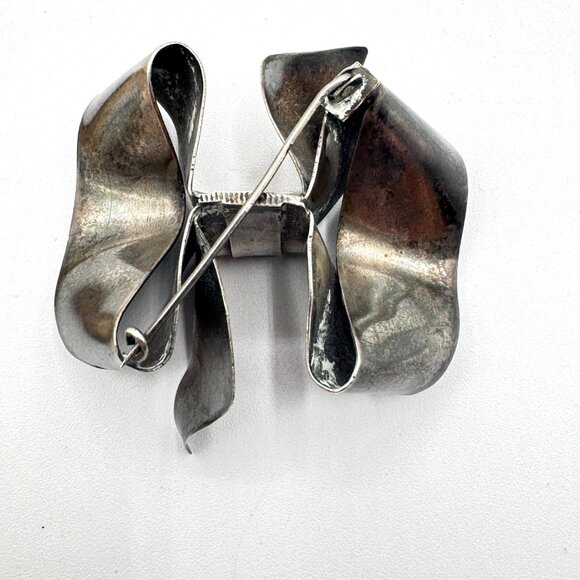 Vintage Sterling Silver Bow Pin Brooch - Picture 2 of 6